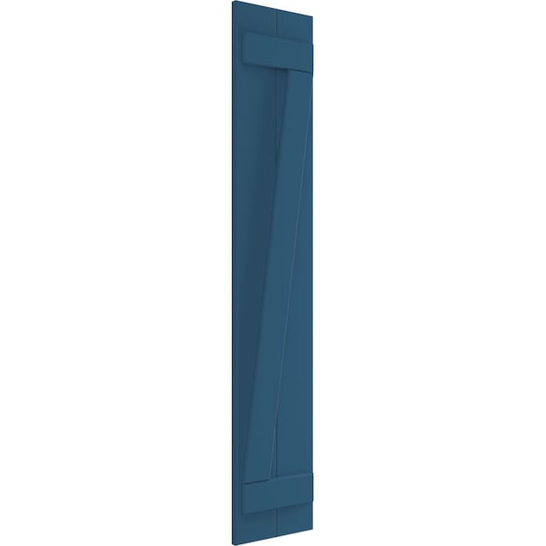 True Fit PVC Two Board Joined Board-n-Batten Shutters W/Z-Bar, Sojourn Blue , 10 3/4W X 34H